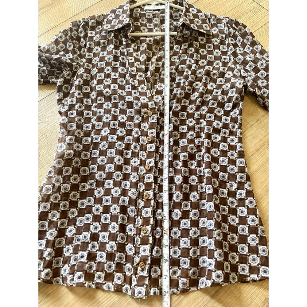 Silk Blend Retro Geo Print Blouse Designer Robert In’t Veld Italy Brown Sz M/L - Picture 9 of 10